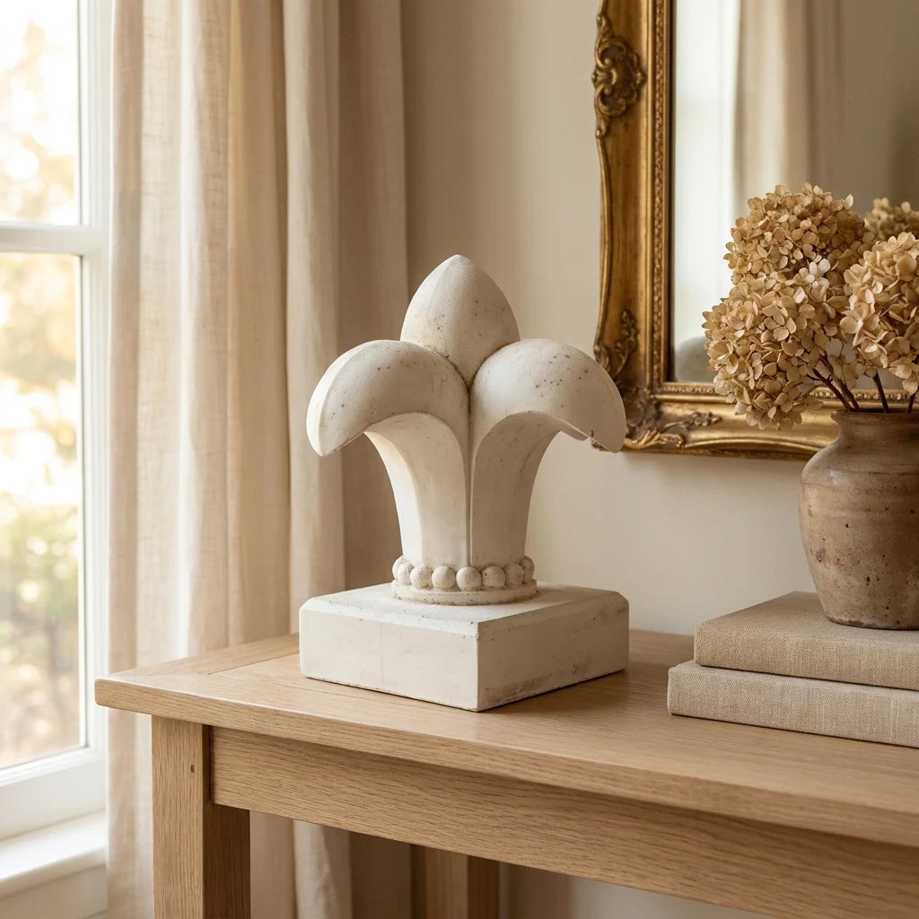 Fleur de lys en plâtre en décoration sur une console — ART STAFF
