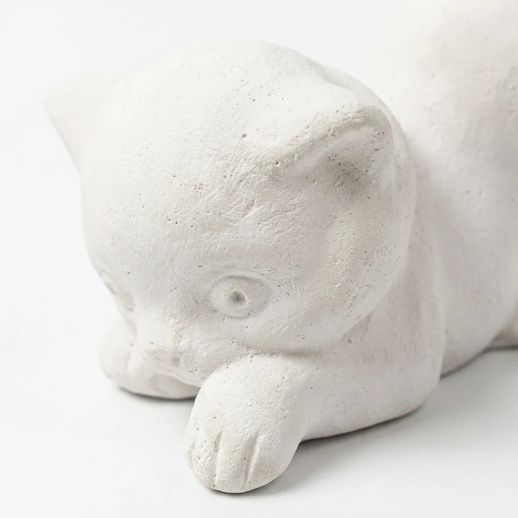 Gros plan sur la texture du plâtre fait main — Petit chaton en plâtre — ART STAFF